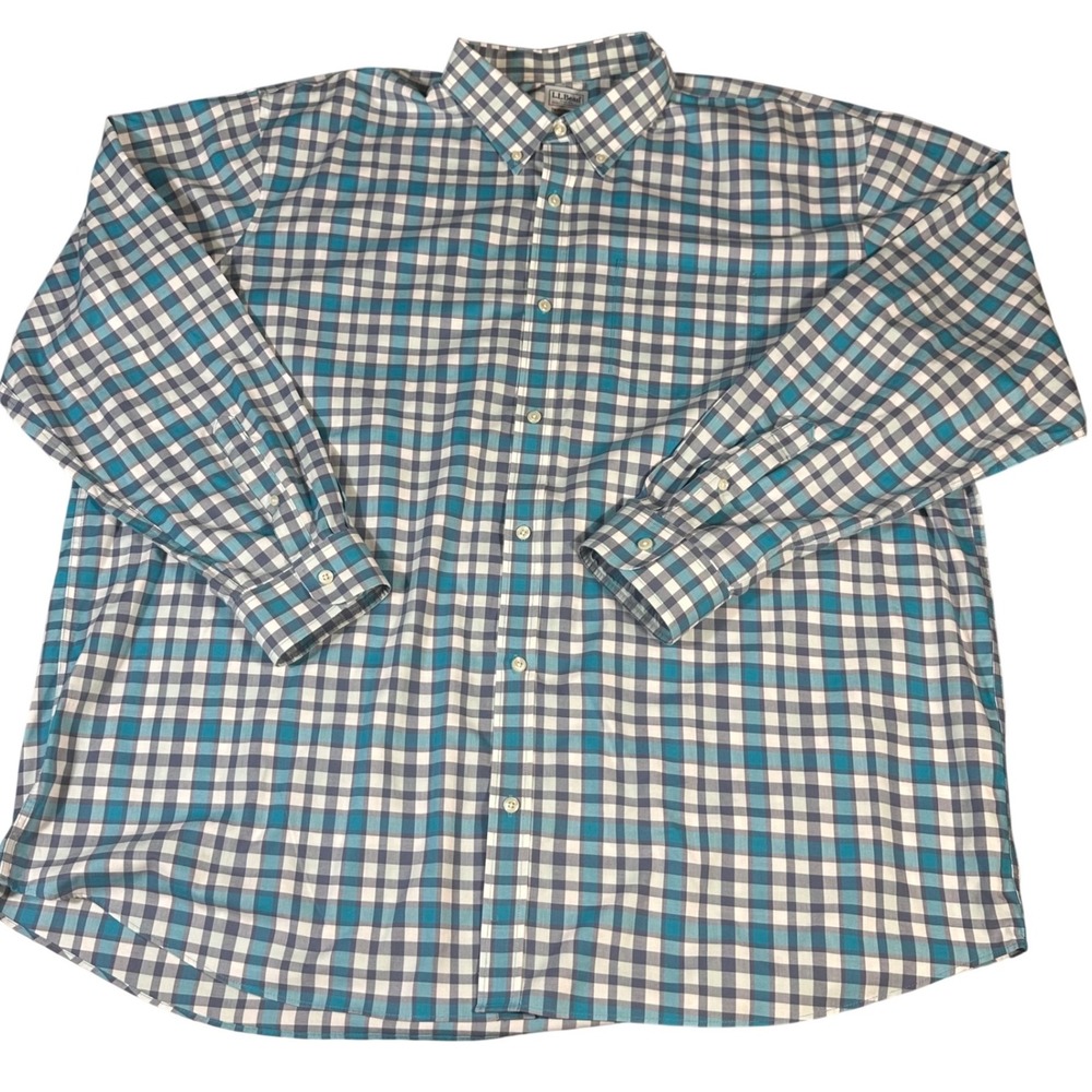 LL Bean Button Down Shirt Mens XXXL Blue White Gingham Plaid Traditional‎ Fit - Picture 2 of 8